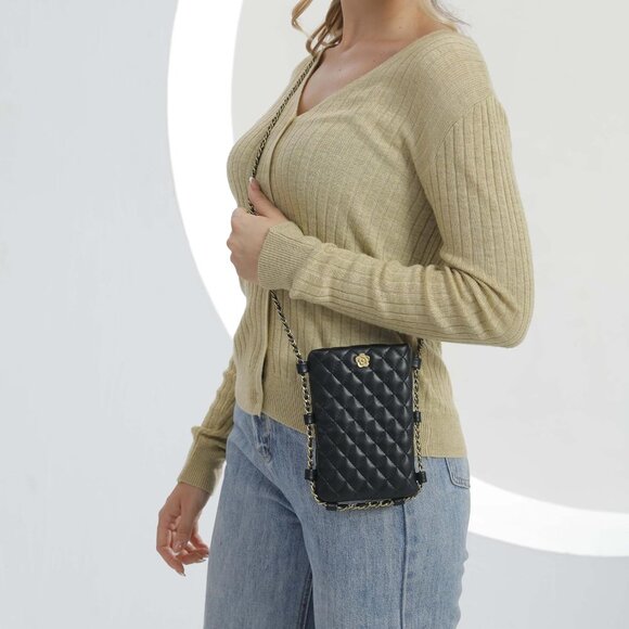 Quilted Mini Crossbody Bag Vegan Leather Compact Phone Purse for Women - Picture 3 of 7